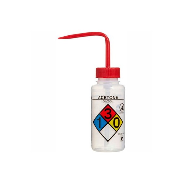 Bel-Art LDPE Wash Bottles 118080001, 250ml, Acetone Label, Red Cap, Wide Mouth, 4/PK 118080001 - main